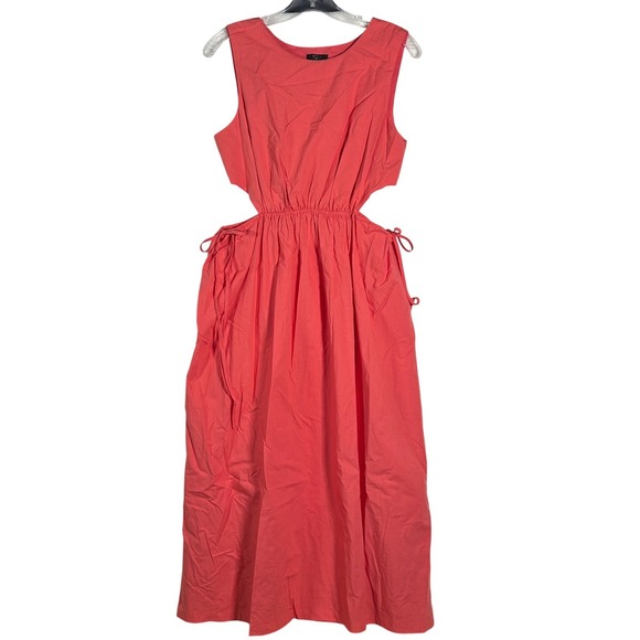 Rails Women Coral Pink Organic Cotton Tencel Cut-Out Midi Dress Large Sleeveless - Picture 2 of 13